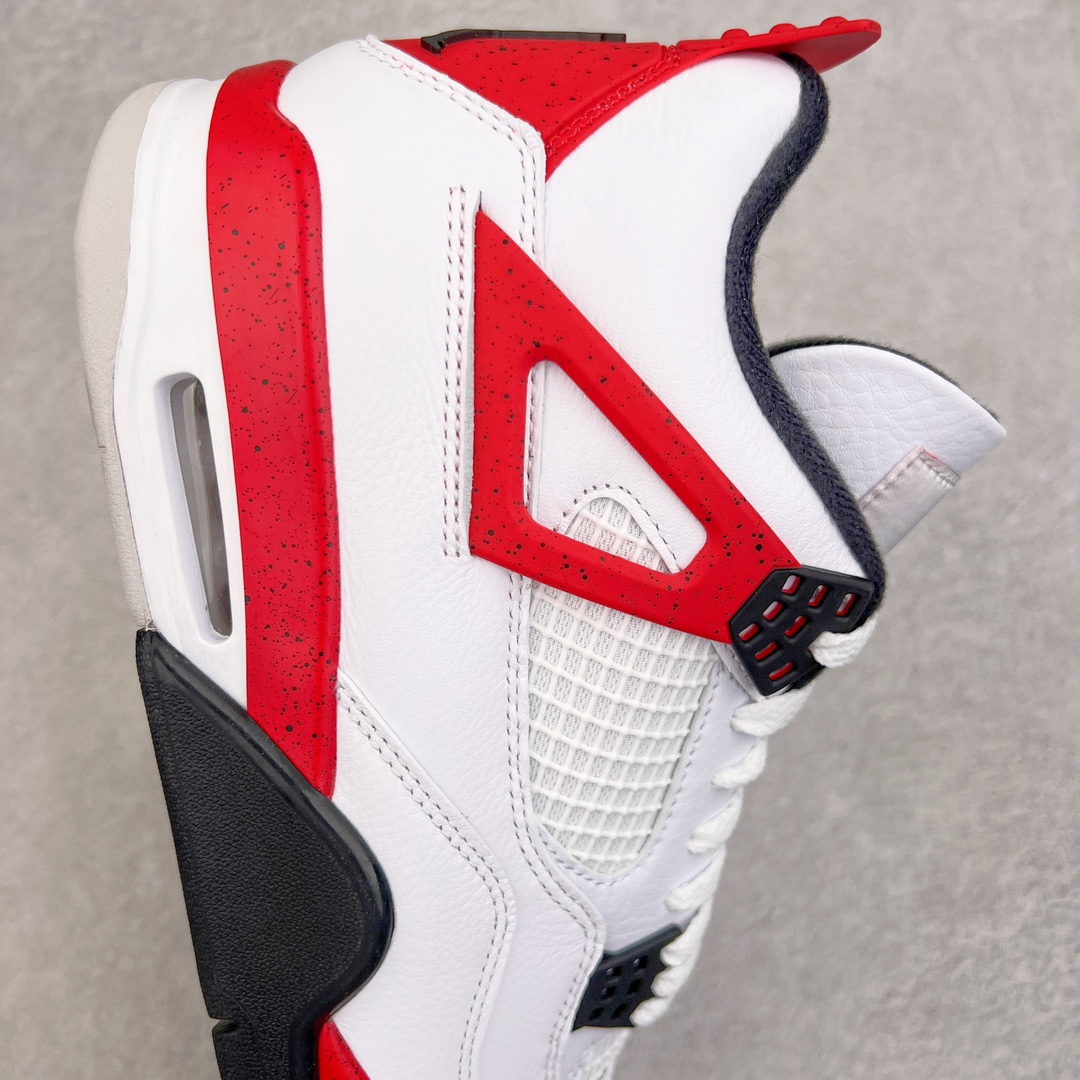 图片[6]-零售💰390 ＃PK纯原 Air Jordan AJ4 Retro 白黑红 红水泥 DH6927-161 耗时半年巨作 全套原纸板楦头开发 原厂特供皮料加持 确保原汁原味 完美呈现四代版型 一比一鞋头弧度高度鞋身弧度 数据细节工艺流程均保持原鞋一致 原厂TPU网格鞋带扣 正确内里网布 菱角分明不变形无多余毛边 柔软性质感一致于原鞋 原厂织唛标 原厂飞人电绣工艺 尾指中部跳三针 独家绑鞋带手法 印刷中底布 四线拉帮 米色美纹纸贴合固定 进口港宝加持 后跟自然饱满 全鞋荧光划线卡点 追求极致完美 每一双都是工艺品 多重QC质检 超越公司货的品控标准 实实在在的免检产品 尺码：40 40.5 41 42 42.5 43 44 44.5 45 46 47.5 编码：by3936090-运动鞋