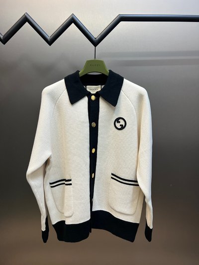 Gucci Clothing Coats & Jackets Polo Sweatshirts White Unisex Cotton Knitted Knitting Wool Long Sleeve