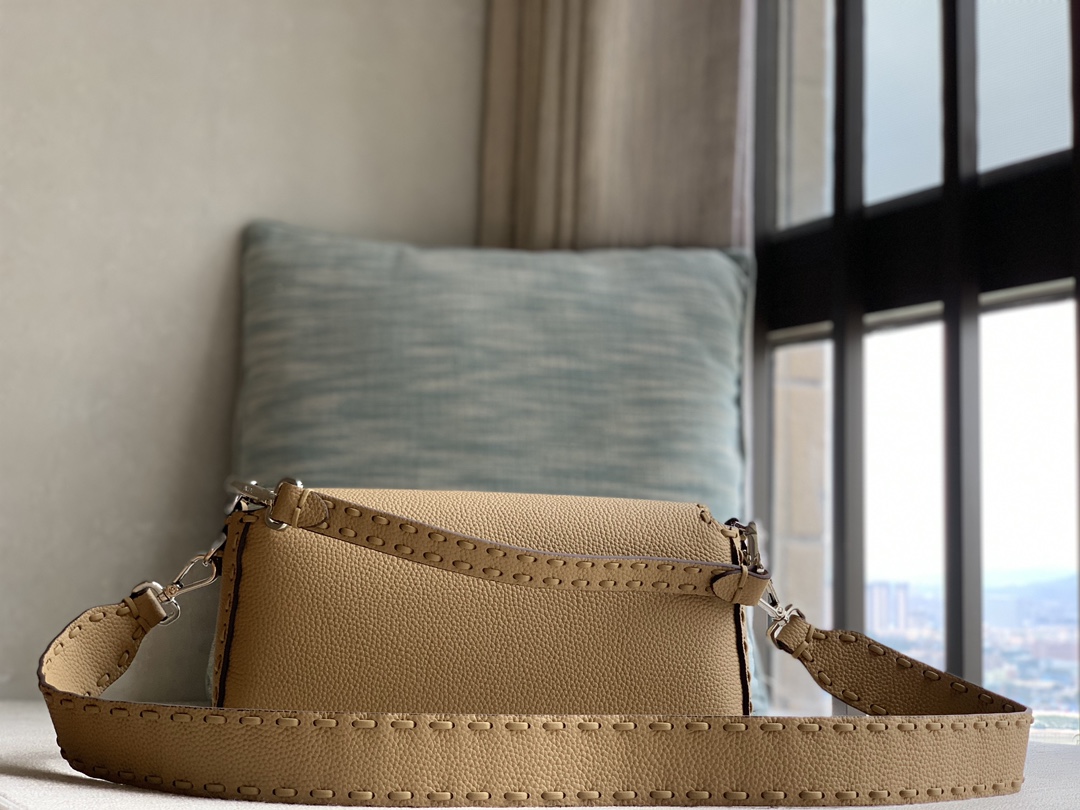 Fendi [Iconic Baguette Medium Handbag] Apricot Silver Buckle