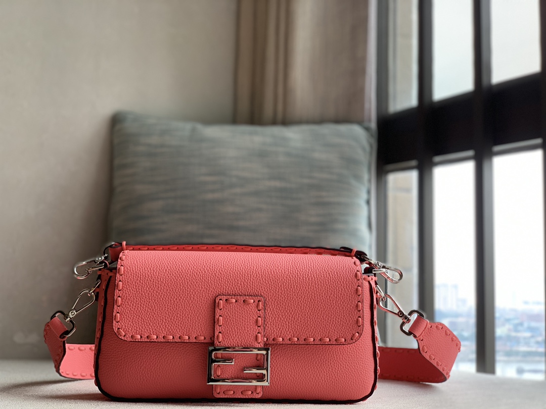 Fendi [Iconic Baguette Medium Handbag] Pink Gold Buckle