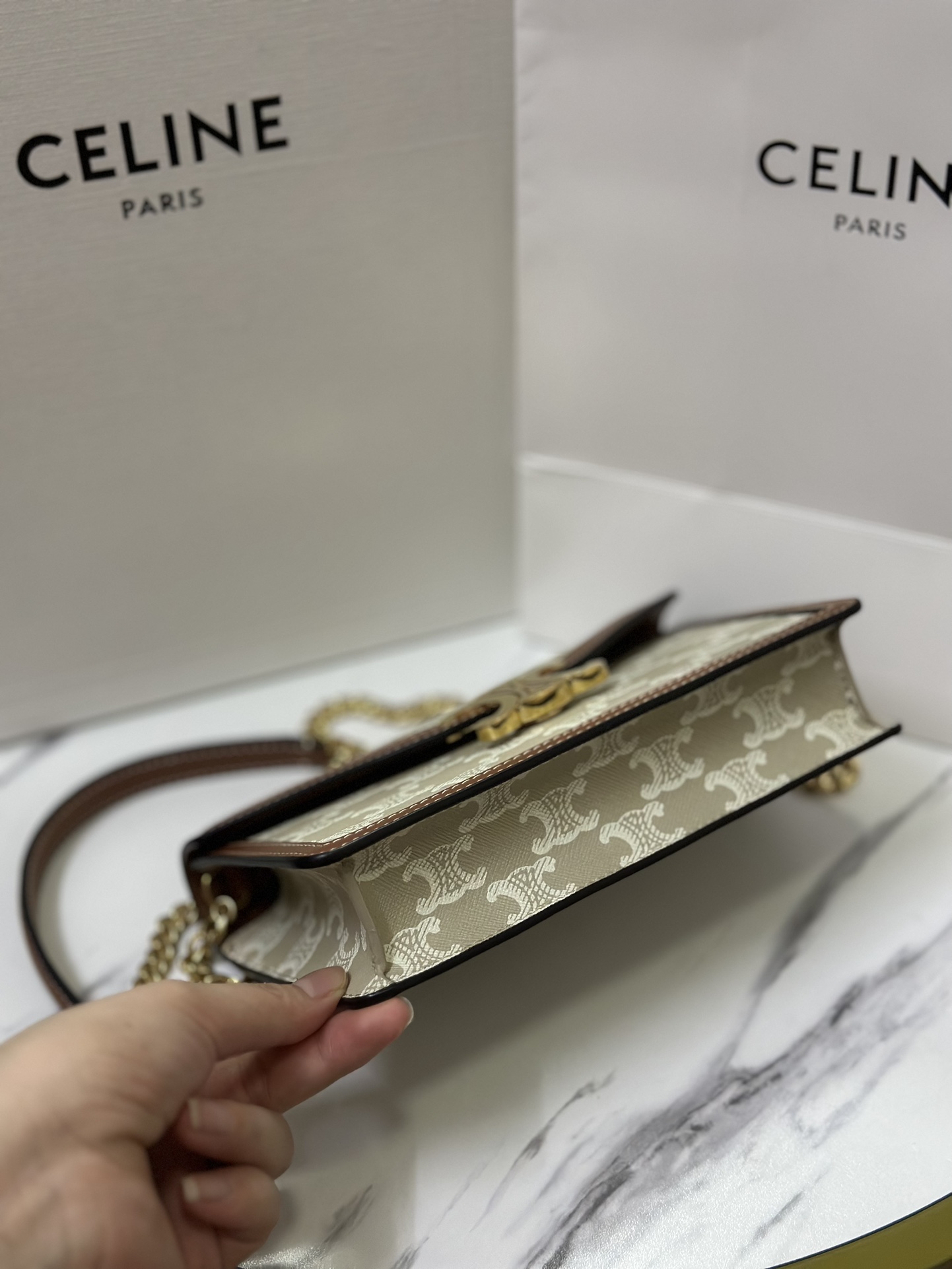 Celine Style Beige Leather Top Handle Bag style reference detail image 4 from source 772272