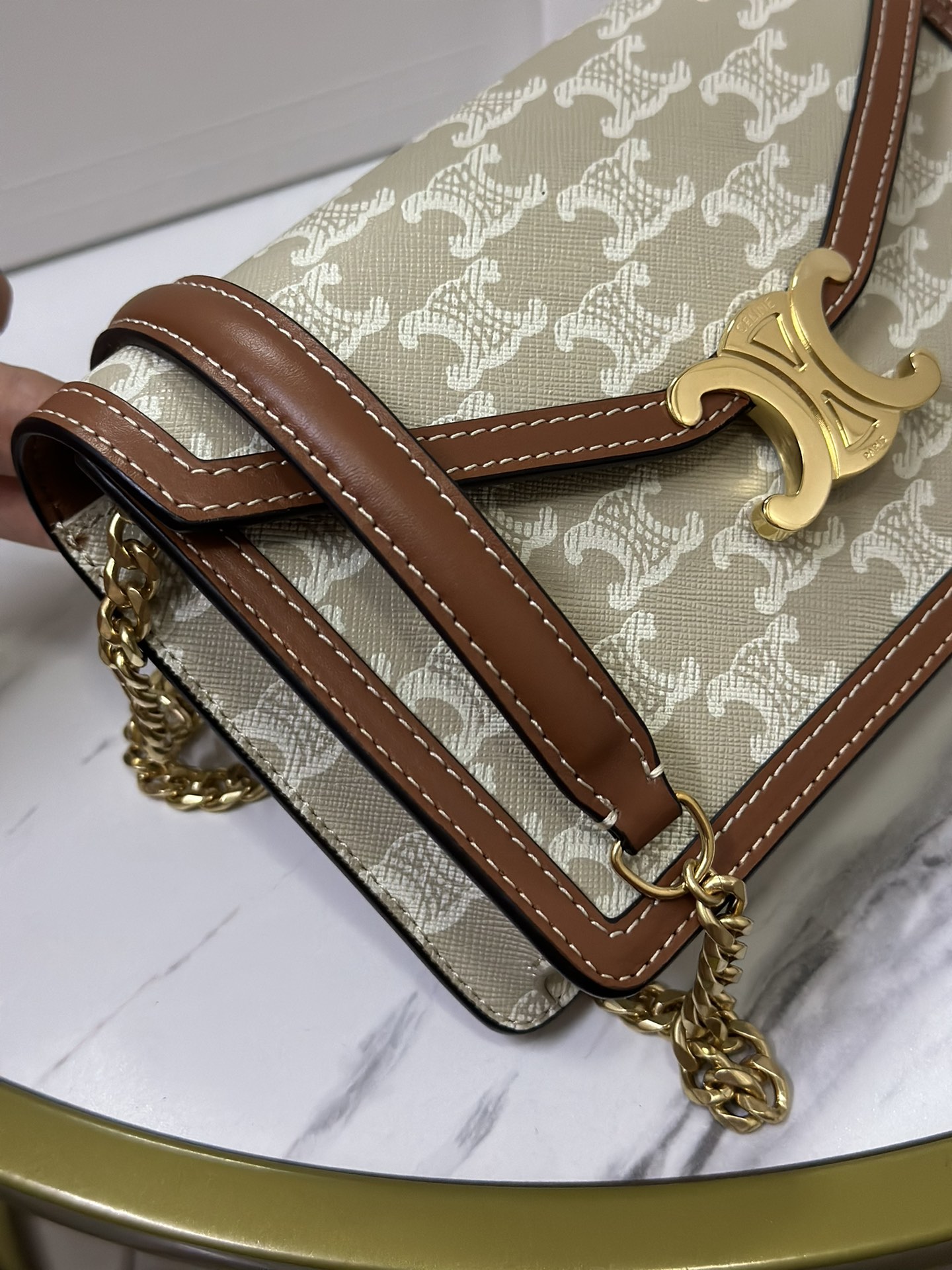 Celine Style Beige Leather Top Handle Bag style reference detail image 6 from source 772272