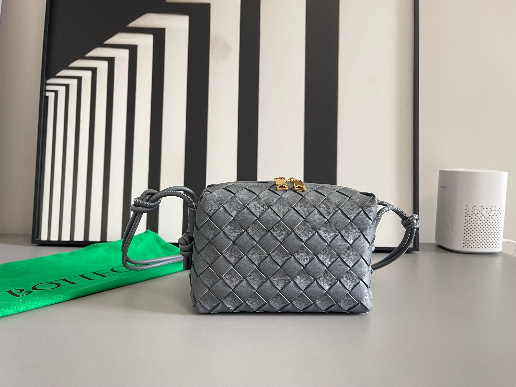 Bottega Veneta Lambskin Woven Mini Round Square Bag