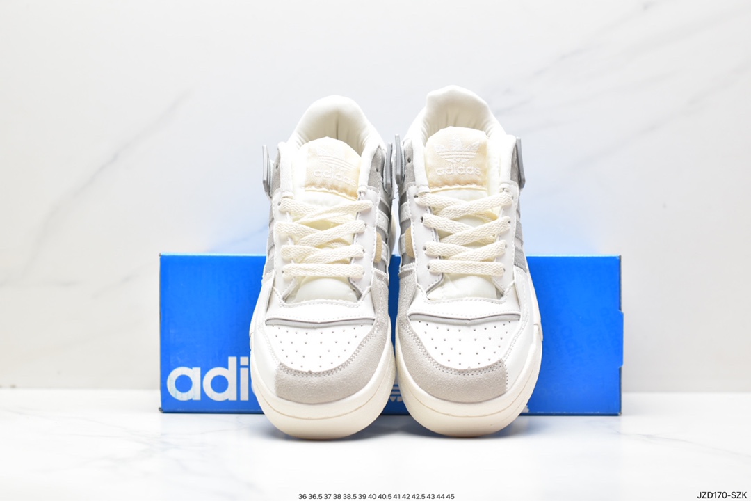 Adidas Originals Forum 84 Exhibit Low Rome Series Velcro Low-top Sneakers ”Leather White Dark Gray Milk Tea Yellow” GX2159