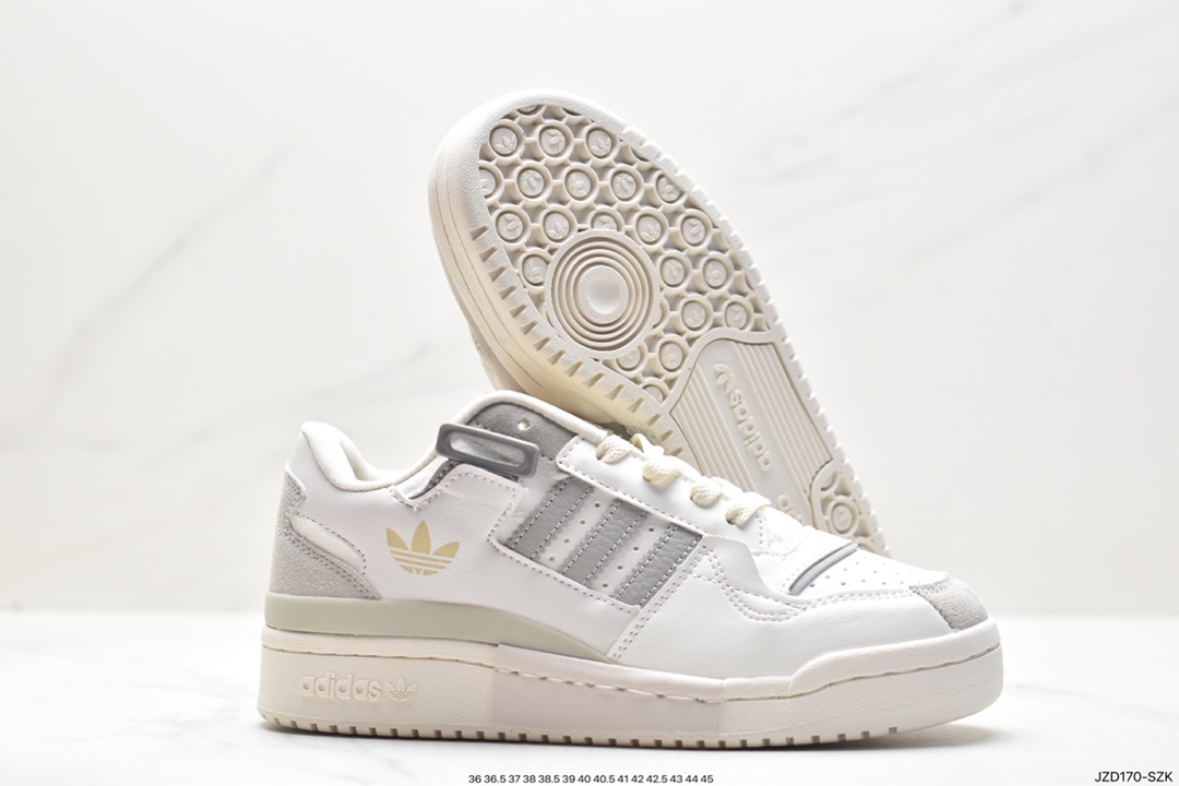 Adidas Originals Forum 84 Exhibit Low Rome Series Velcro Low-top Sneakers ”Leather White Dark Gray Milk Tea Yellow” GX2159