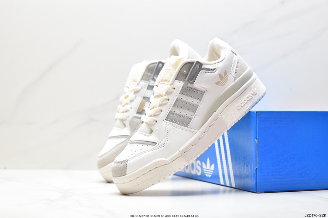 Adidas Originals Forum 84 Exhibit Low Rome Series Velcro Low-top Sneakers ”Leather White Dark Gray Milk Tea Yellow” GX2159