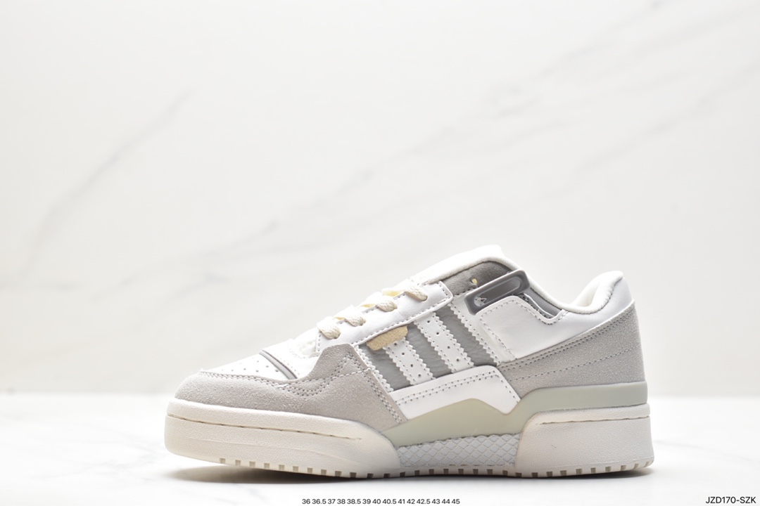 Adidas Originals Forum 84 Exhibit Low Rome Series Velcro Low-top Sneakers ”Leather White Dark Gray Milk Tea Yellow” GX2159