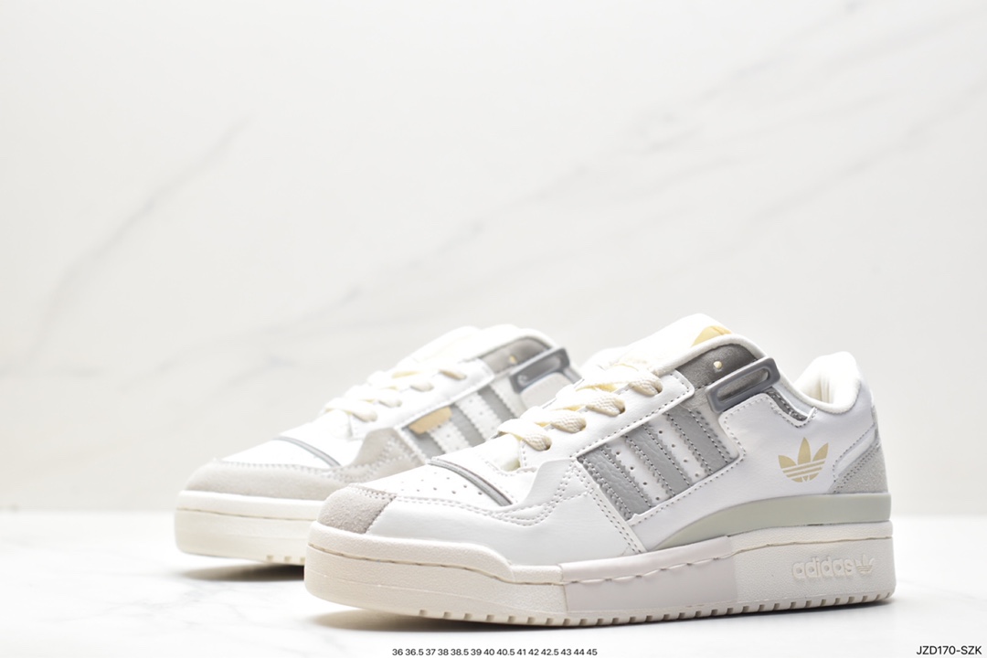 Adidas Originals Forum 84 Exhibit Low Rome Series Velcro Low-top Sneakers ”Leather White Dark Gray Milk Tea Yellow” GX2159