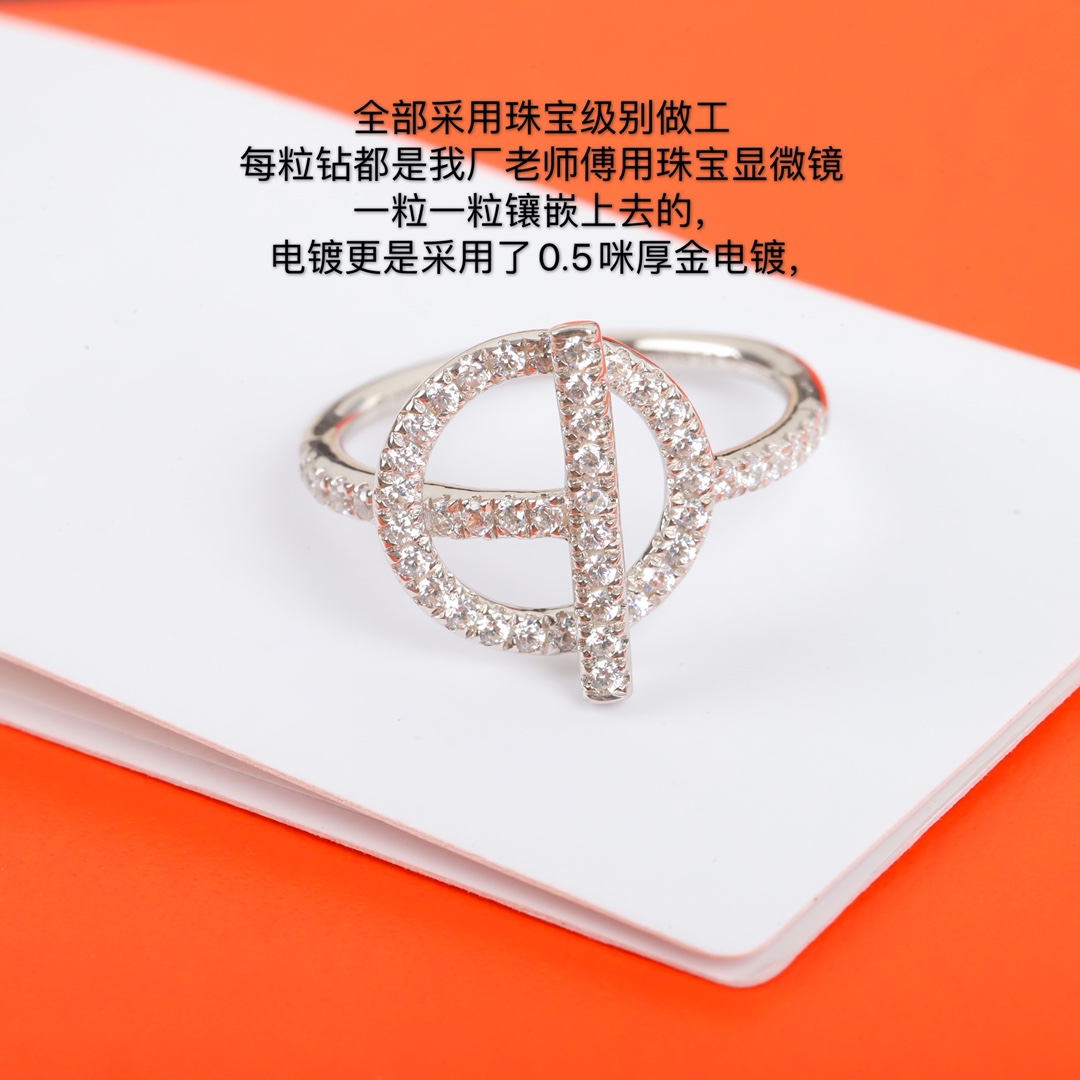 【】可订制18K真金真钻，现货秒发❗官网48000精工纯银版来袭【Herm=s finesse纯银戒指】