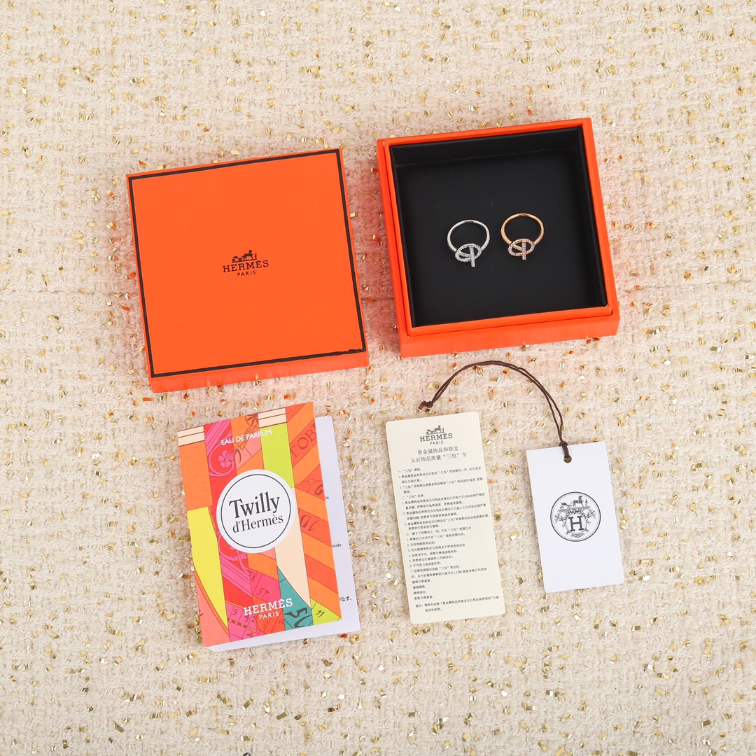 【】可订制18K真金真钻，现货秒发❗官网48000精工纯银版来袭【Herm=s finesse纯银戒指】