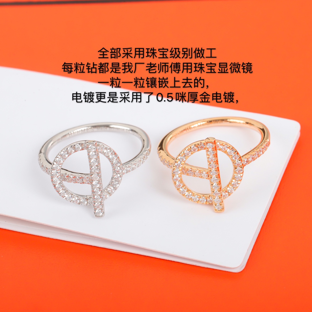 【】可订制18K真金真钻，现货秒发❗官网48000精工纯银版来袭【Herm=s finesse纯银戒指】