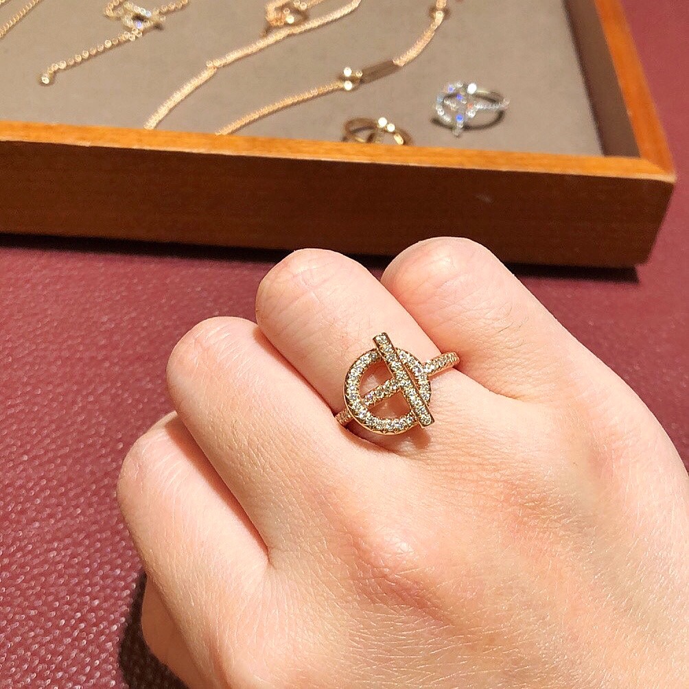 【】可订制18K真金真钻，现货秒发❗官网48000精工纯银版来袭【Herm=s finesse纯银戒指】