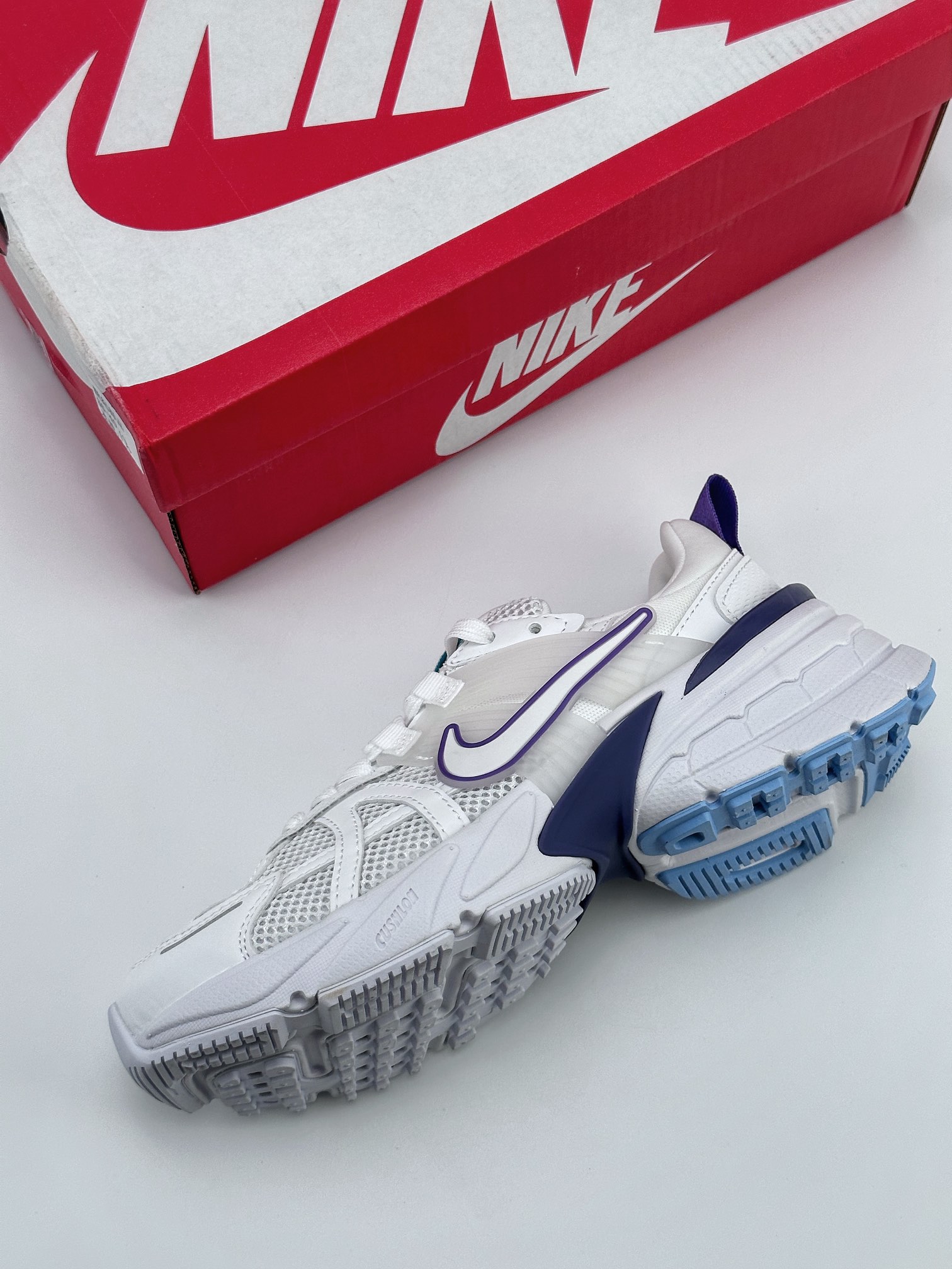 NIKE V2K Runtekk white blue and purple shock absorption non-slip retro low-top running shoes FD0736-109