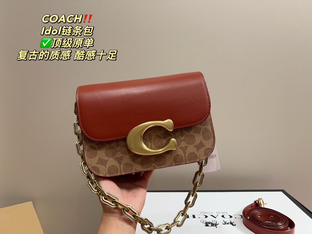 Folding box⚠️Size 2114COACH Idol chain bag✅Top original and retro texture, cool and classic without 