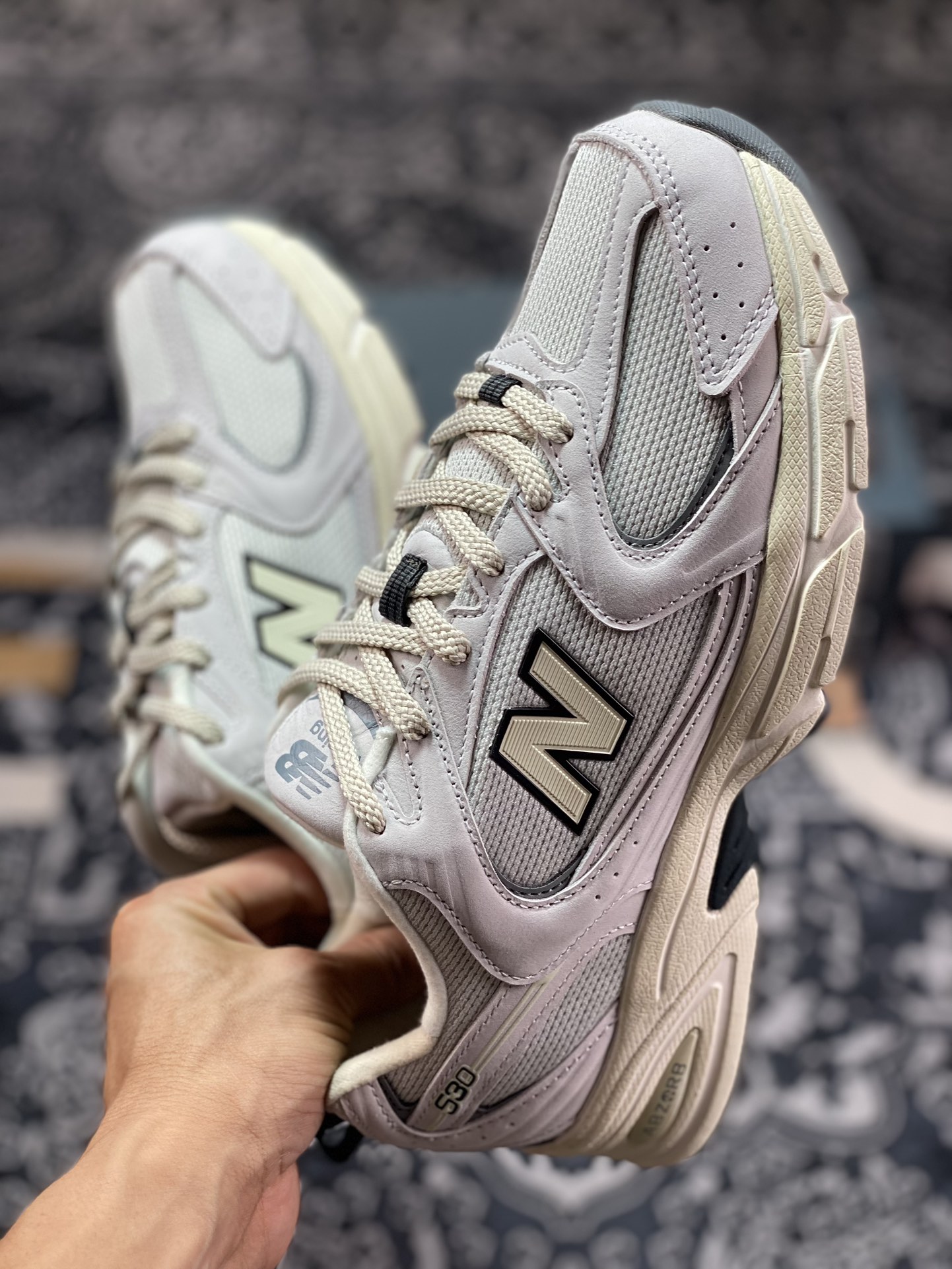 New Balance MR530 series retro dad style mesh running casual sports shoes ”off-white dark gray distressed” MR530DG