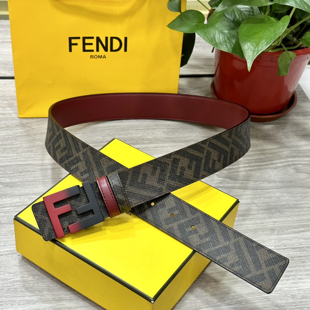 FENDI (Fendi) mismo modelo de boutique, ancho 4.0CM, cinturón reversible de doble anilla, hebilla de presión FF, materi…