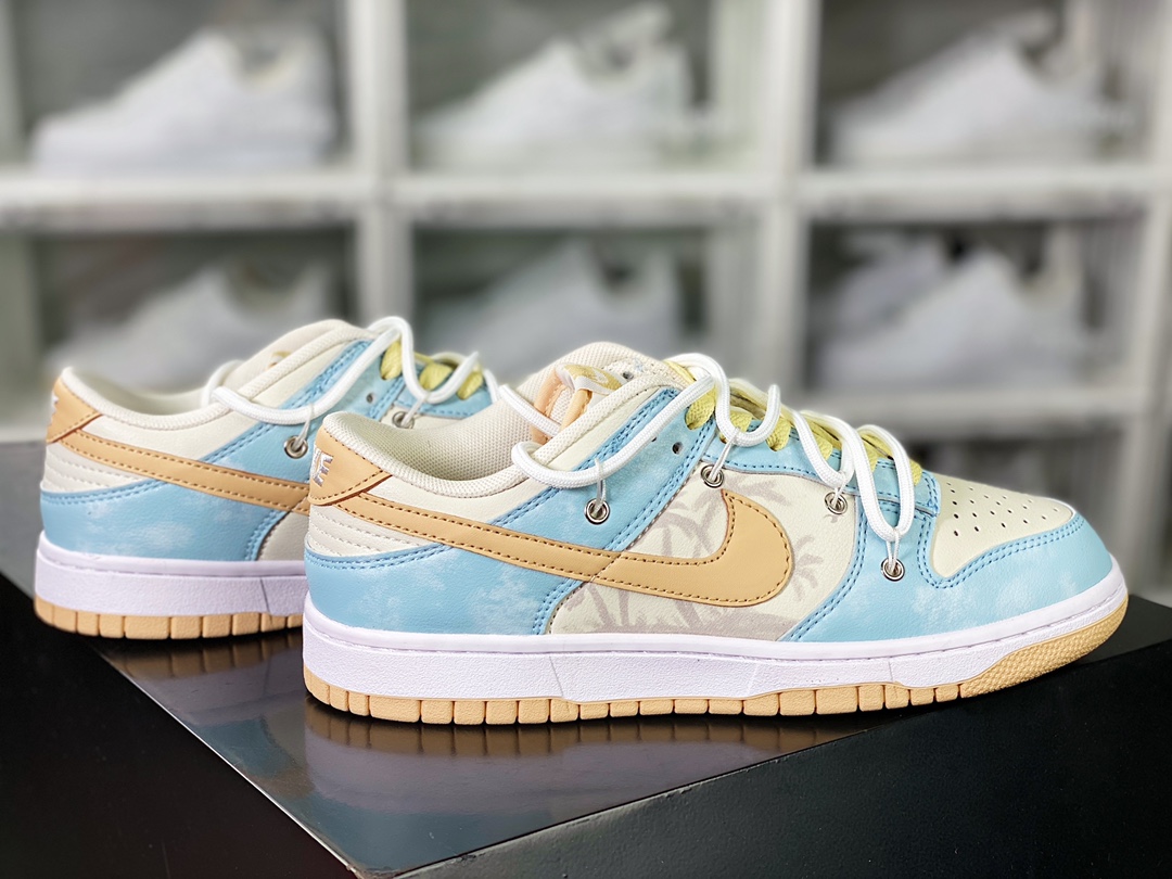 SB Dunk Low ”Beige/Light Blue” dunk series low-top casual sports skateboard shoes ”Sea Salt Coconut Cloud Rice Blue Binding Rope” DV0831-003