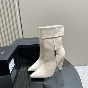 Yves Saint Laurent Short Boots Apricot Color Black Green Cashmere Cowhide Genuine Leather Sheepskin Fall/Winter Collection