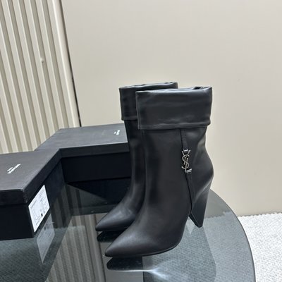 Yves Saint Laurent Short Boots Apricot Color Black Green Cashmere Cowhide Genuine Leather Sheepskin Fall/Winter Collection