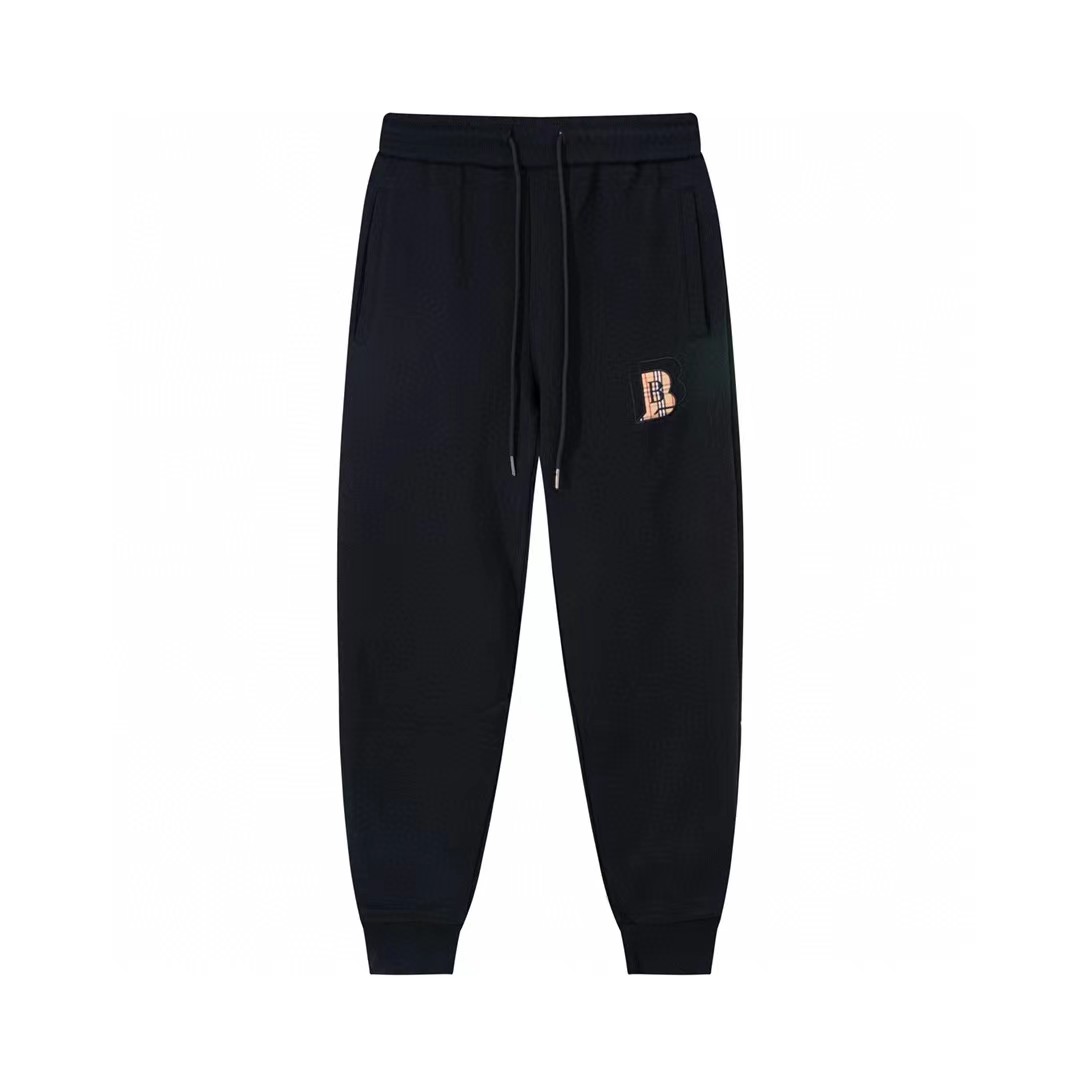 Burberry Clothing Pants & Trousers Black Embroidery Unisex Cotton Casual