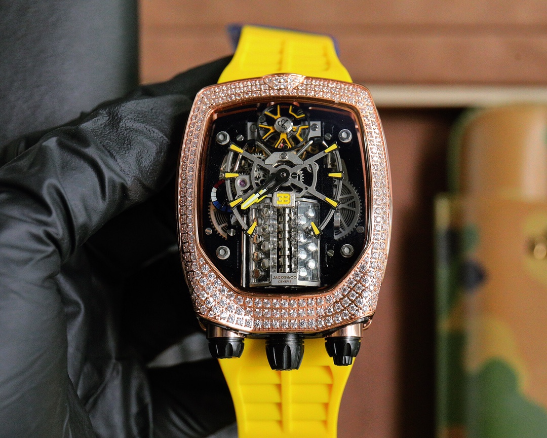 布加迪威龙联合JACOB&CO捷克豹推出Tourbillon腕表腕表尺寸54X44X20毫米与原装一致整