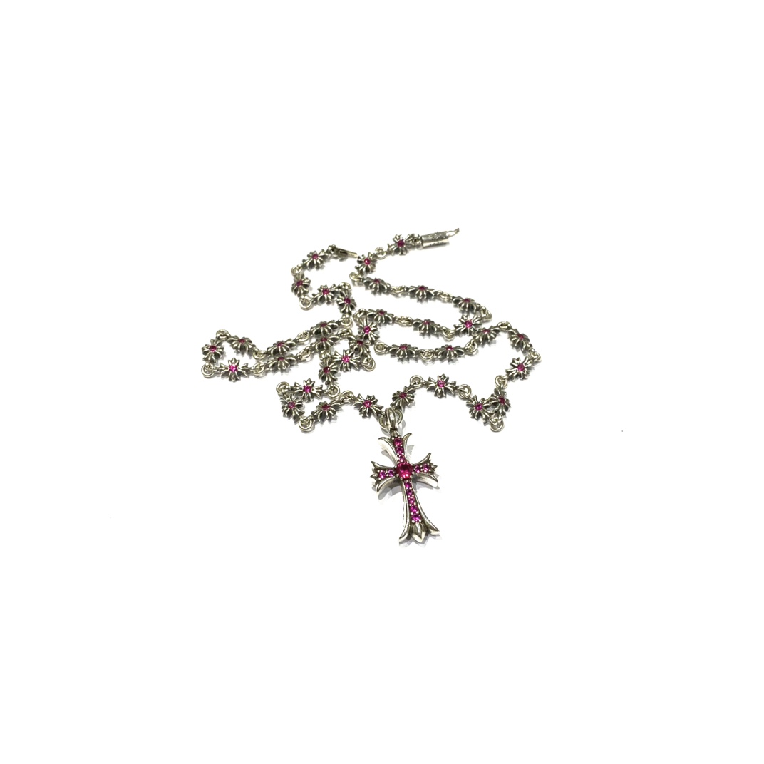 NO:109620,Chrome Hearts TinyE Red Diamond Cross Flower Cross Necklace, Jewelry Boutique, Chrome Hearts, Chrome Hearts, Necklace19860909Chrome Hearts克罗心 TinyE 红钻十字花十字架项链,饰品精品,chrome hearts,chrome hearts,necklace,Jewelry