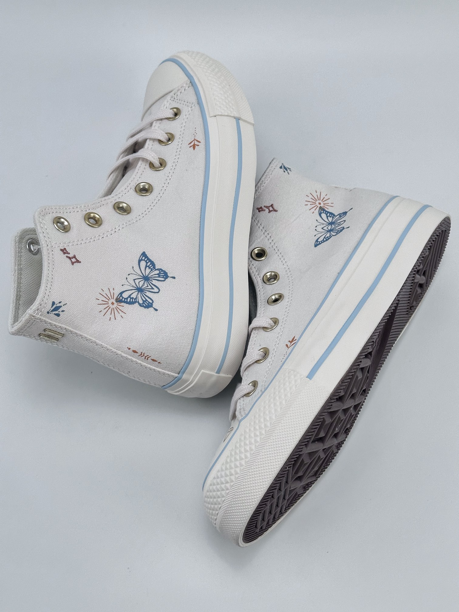 Converse Chuck Taylor All Star Lift High ”Cream White/Black” ”Canvas Beige Gold Buckle” Butterfly Vulcanized Shoes A07135C