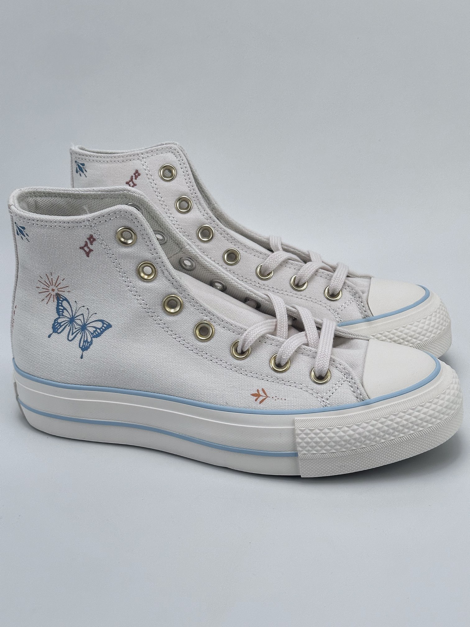 Converse Chuck Taylor All Star Lift High ”Cream White/Black” ”Canvas Beige Gold Buckle” Butterfly Vulcanized Shoes A07135C