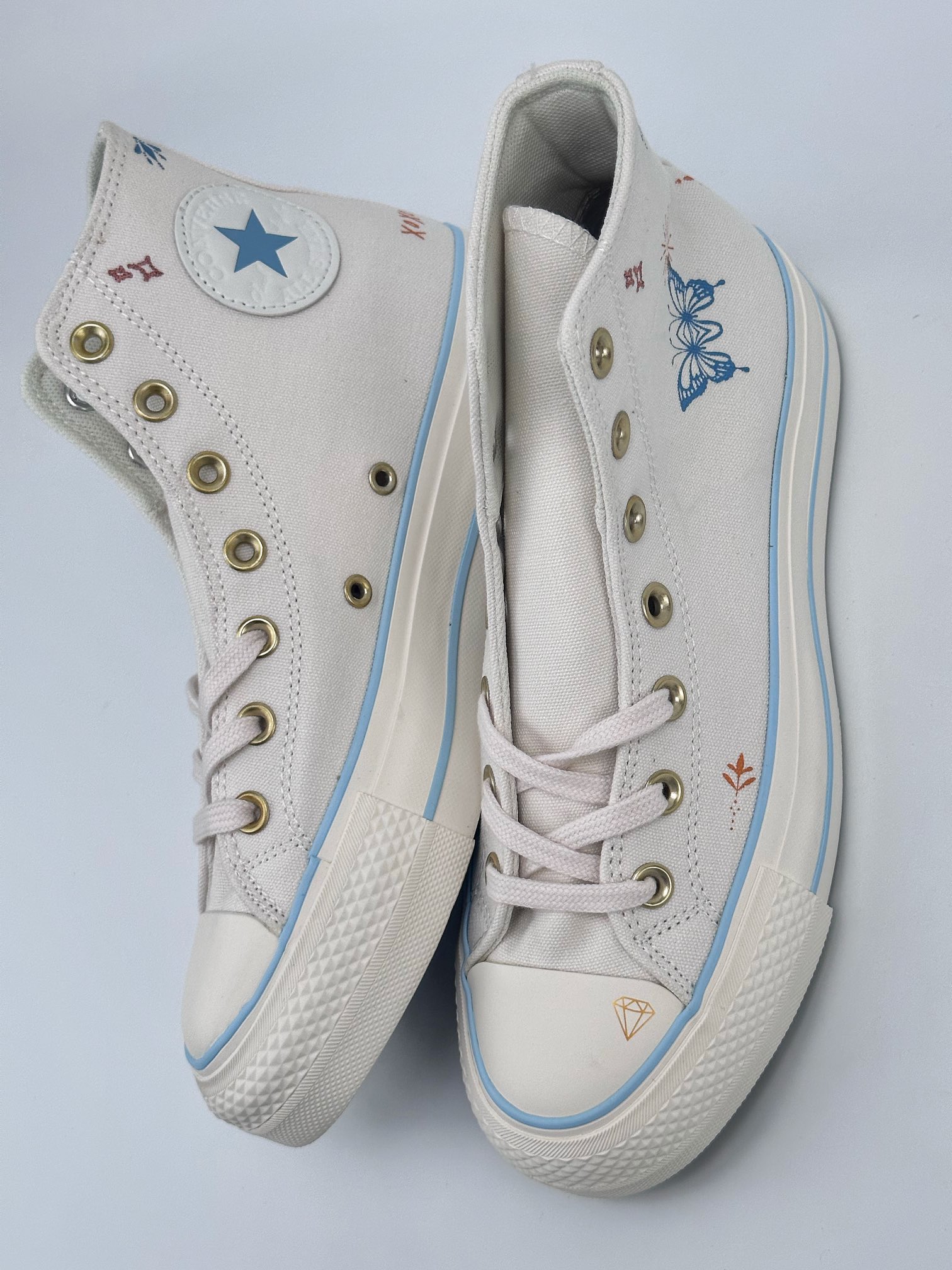 Converse Chuck Taylor All Star Lift High ”Cream White/Black” ”Canvas Beige Gold Buckle” Butterfly Vulcanized Shoes A07135C