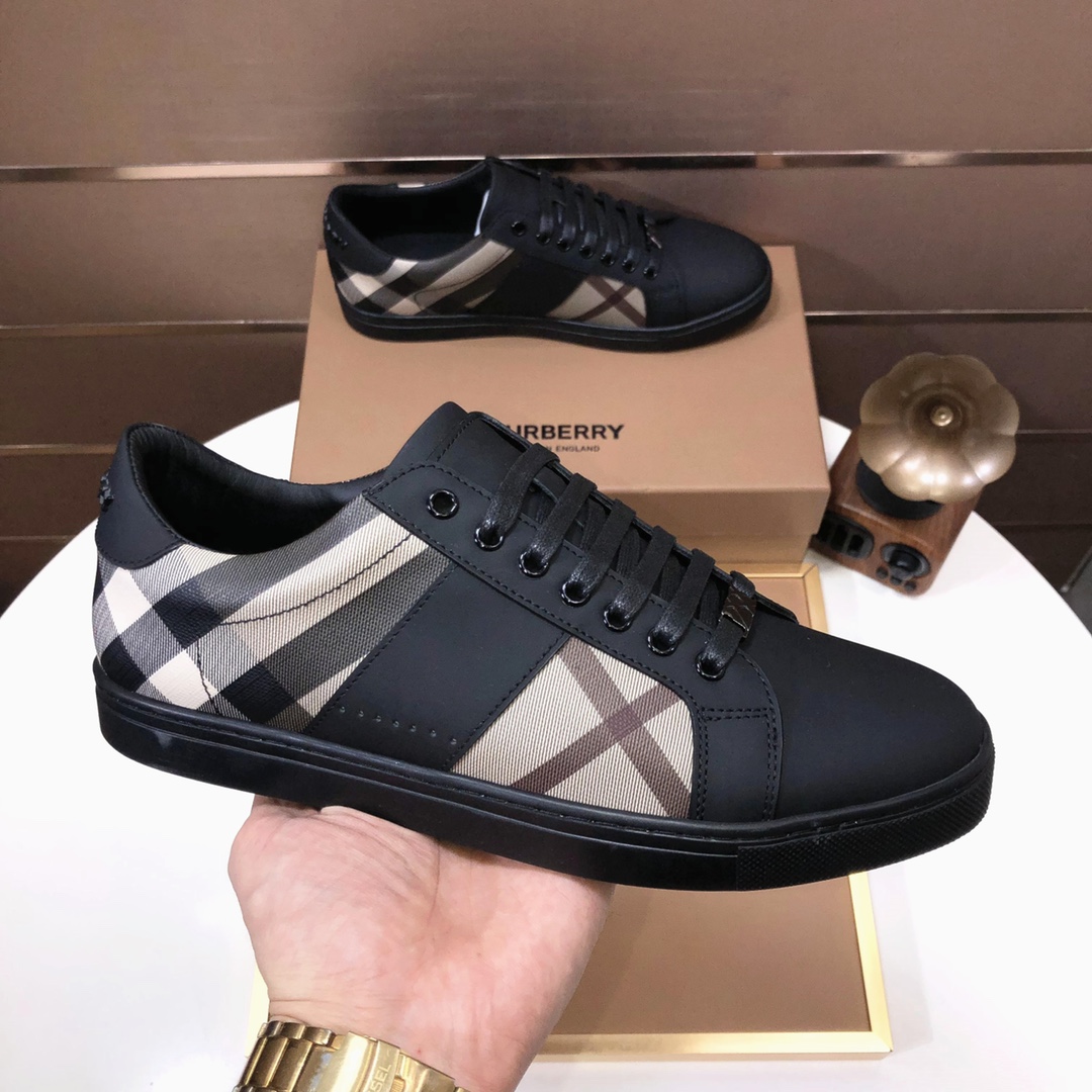 Factory lote [burberry Burberry] clásico lowtop entrenadores importados de piel de vaca con tela esc