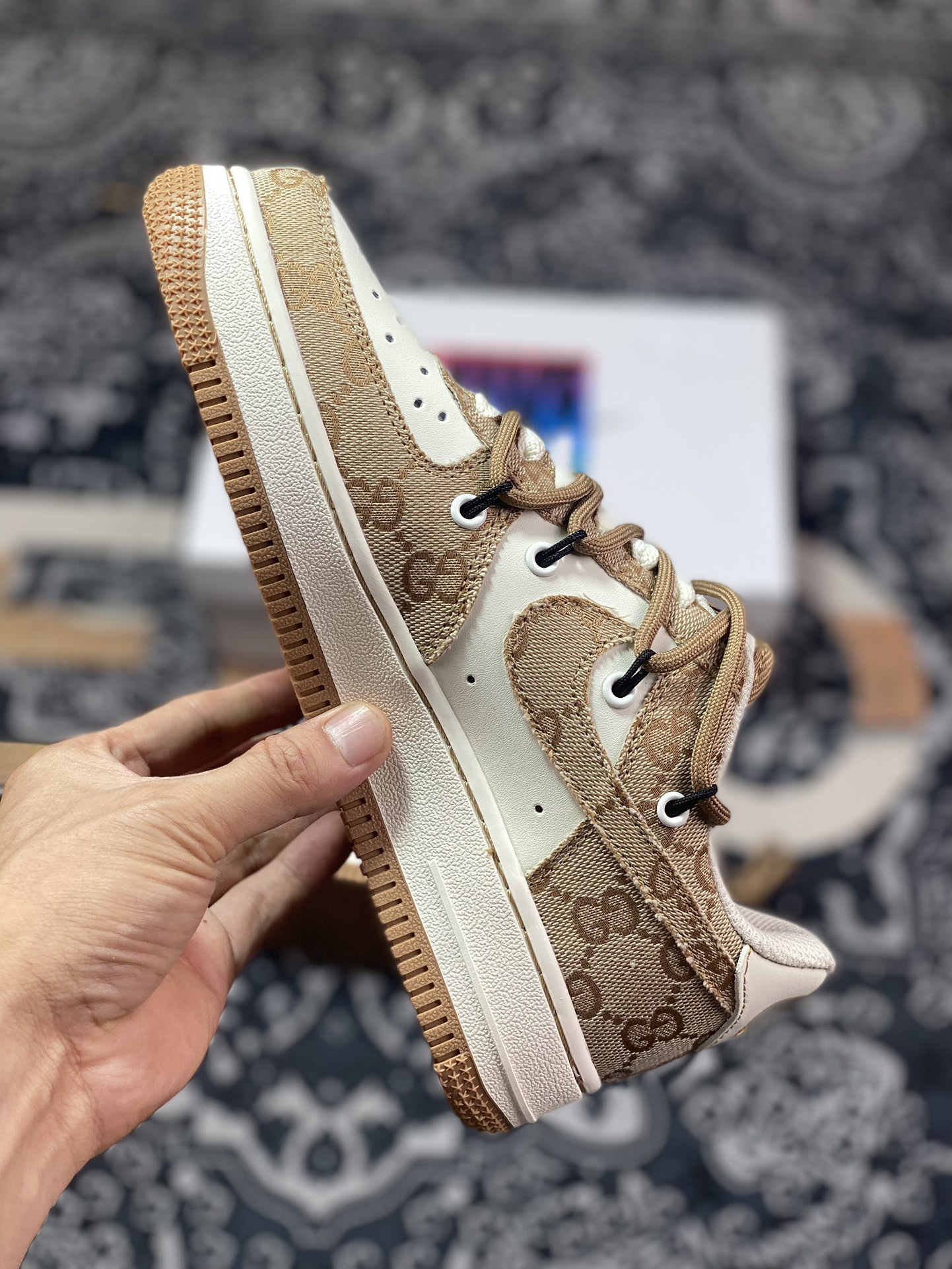 Nike Air Force 1 07 LV8 Low ”Esquisite Gucci” Air Force One classic low-top versatile casual sports shoes ”Splicing ebony brown GG cloth binding rope” BD7700-111