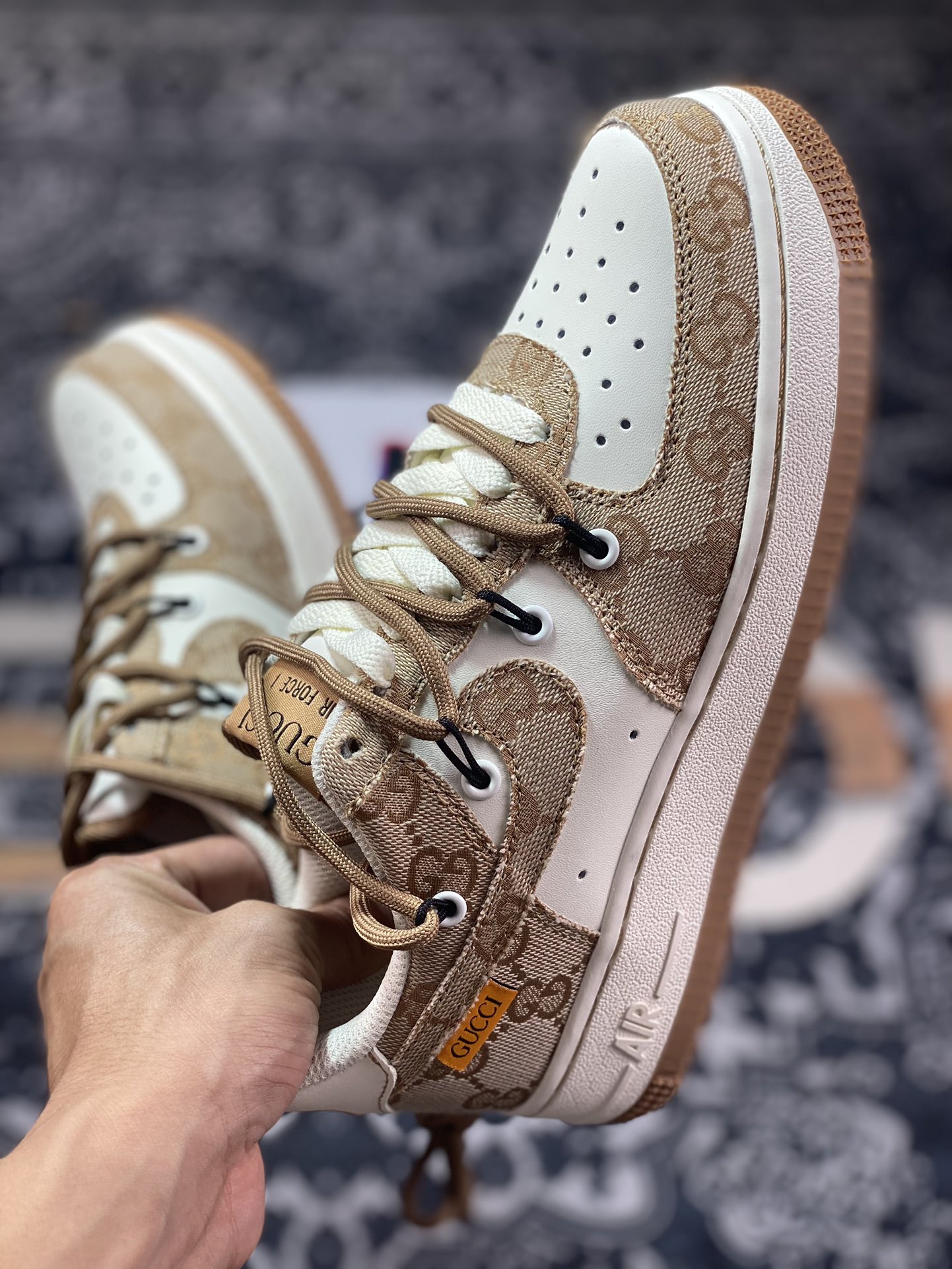 Nike Air Force 1 07 LV8 Low ”Esquisite Gucci” Air Force One classic low-top versatile casual sports shoes ”Splicing ebony brown GG cloth binding rope” BD7700-111