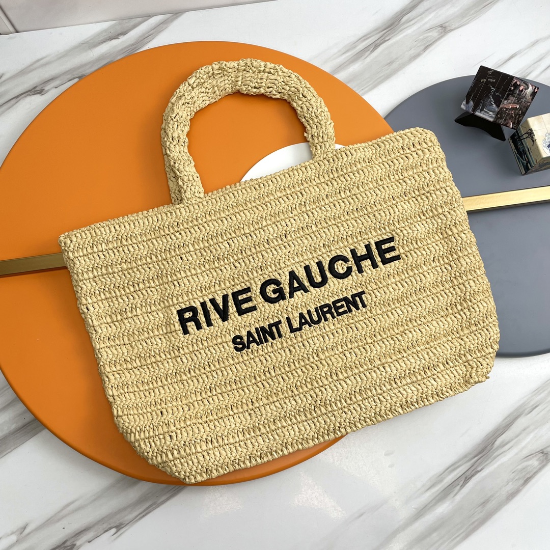Saint Laurent Rive Gauche Raffia Tote Bag, Natural Woven Design, Spacious