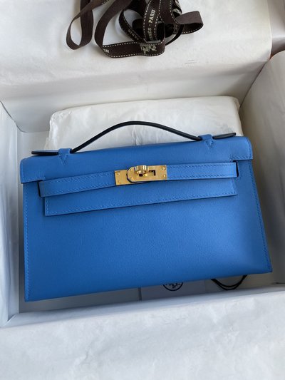 Hermes Kelly Fake Handbags Clutches & Pouch Bags Crossbody & Shoulder Bags Blue Gold Hardware Mini