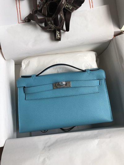 Hermes Kelly Handbags Clutches & Pouch Bags Crossbody & Shoulder Bags Blue Silver Hardware Mini