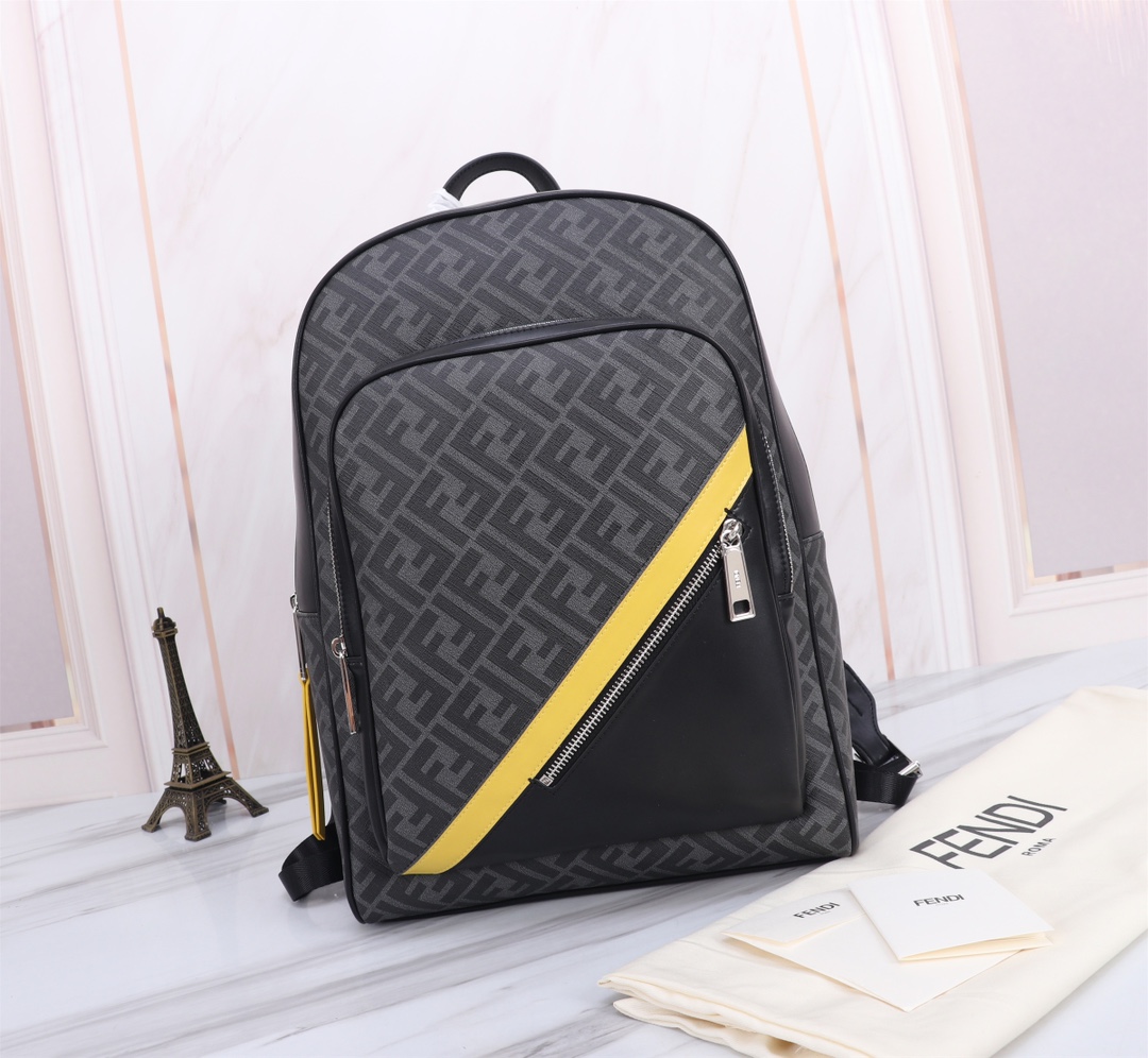 Fendi Bags Backpack Black Splicing Mesh Cloth Nylon PVC Casual