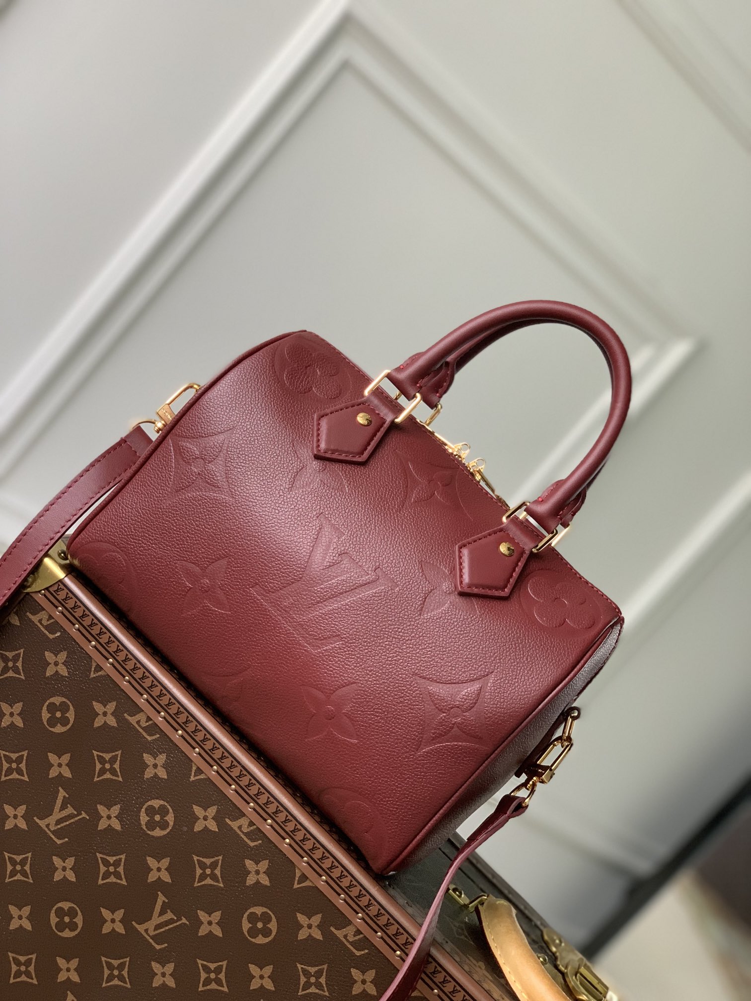 Louis Vuitton LV Speedy Bags Handbags Burgundy Red Empreinte​ M59273