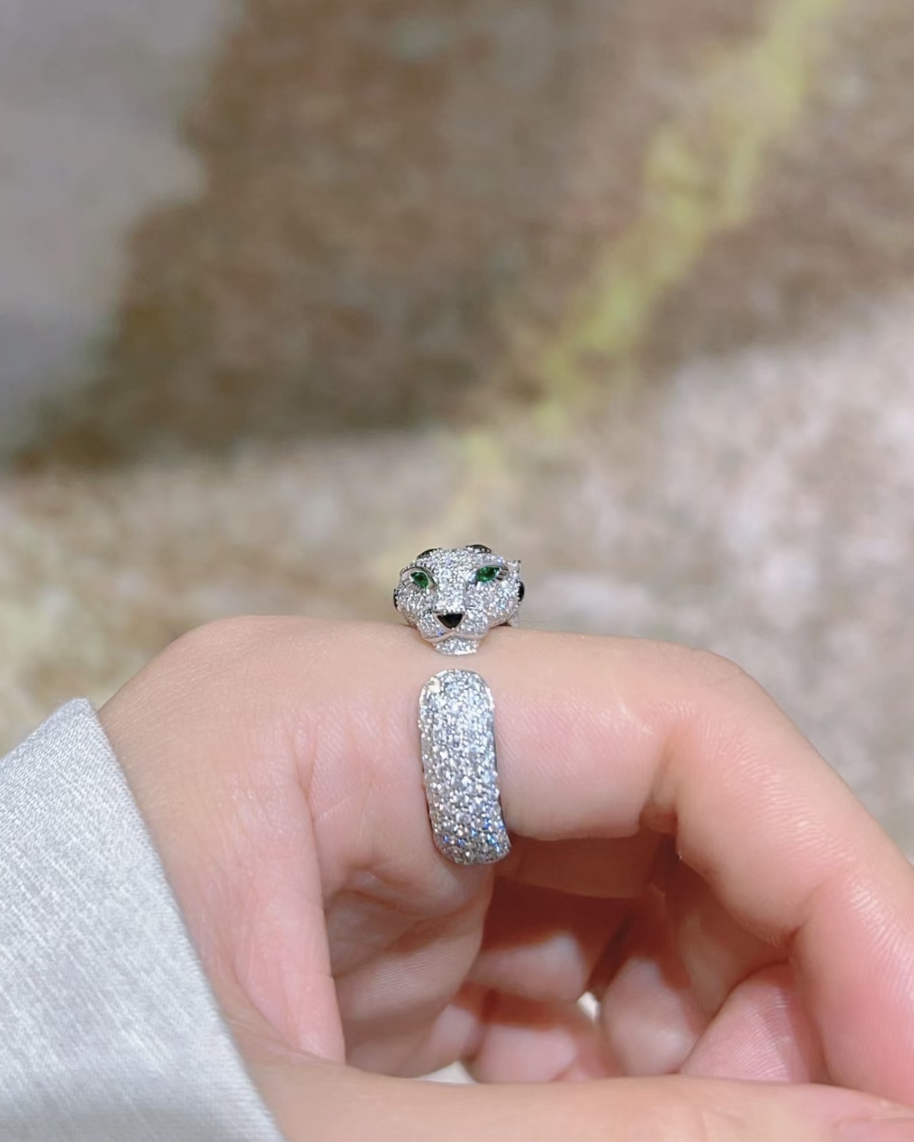 Cartier Cartier 银色 满钻豹子开口戒指