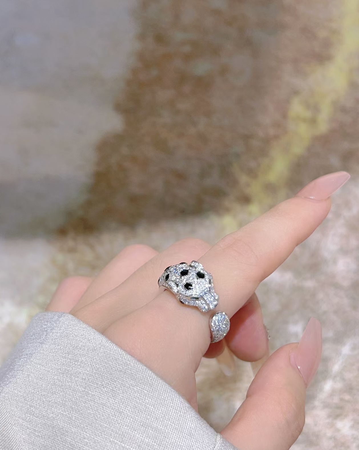 Cartier Cartier 银色 满钻豹子开口戒指