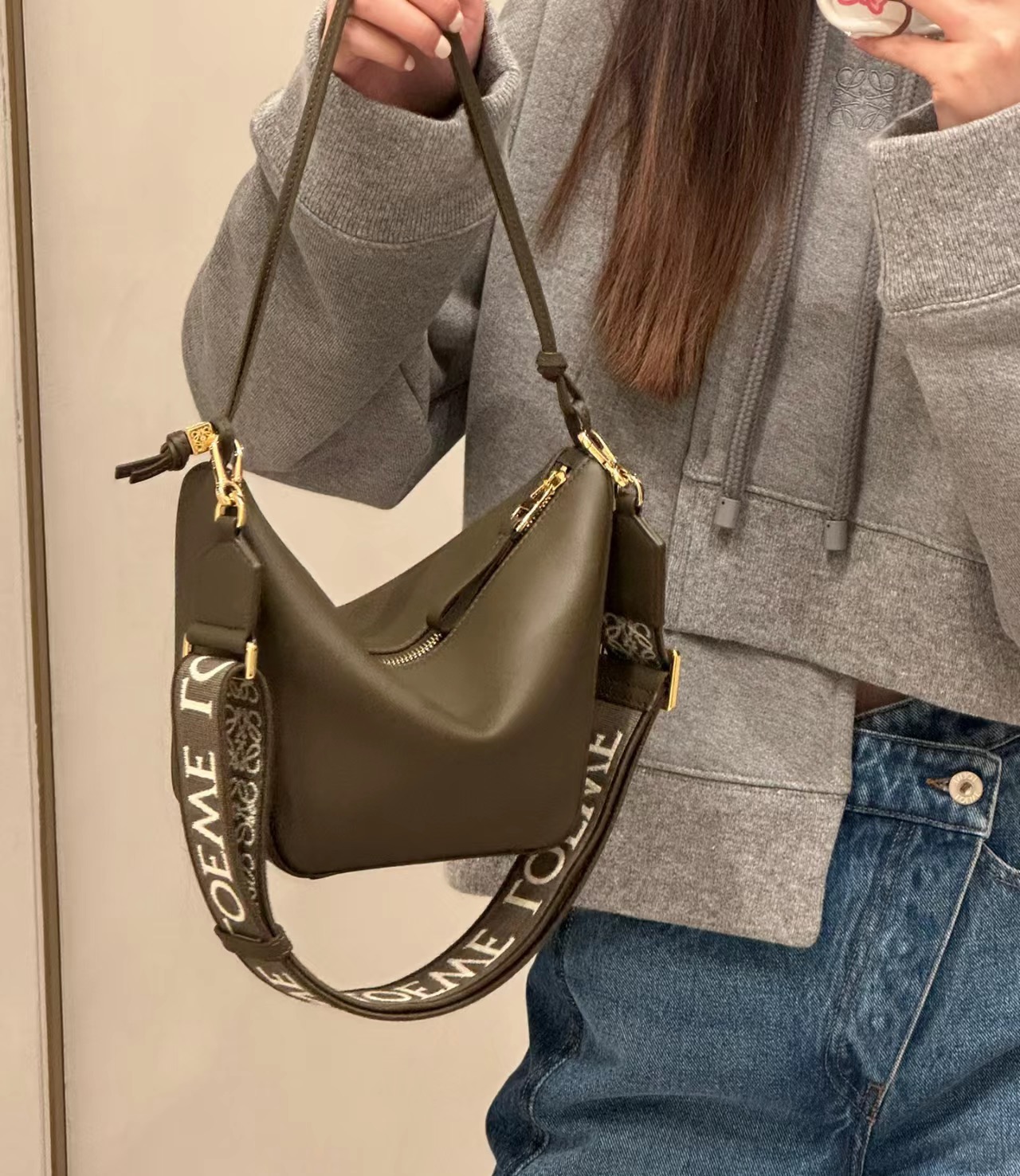NO:659155,Luojia embroidered jacquard wide shoulder strap, fairy color, dark khaki green, donut embroidered shoulder strap (purchased separately), loewe19860909罗家刺绣提花宽肩带 神仙配色 深卡其绿,甜甜圈 刺绣肩带（单独购买）,loewe,Bag