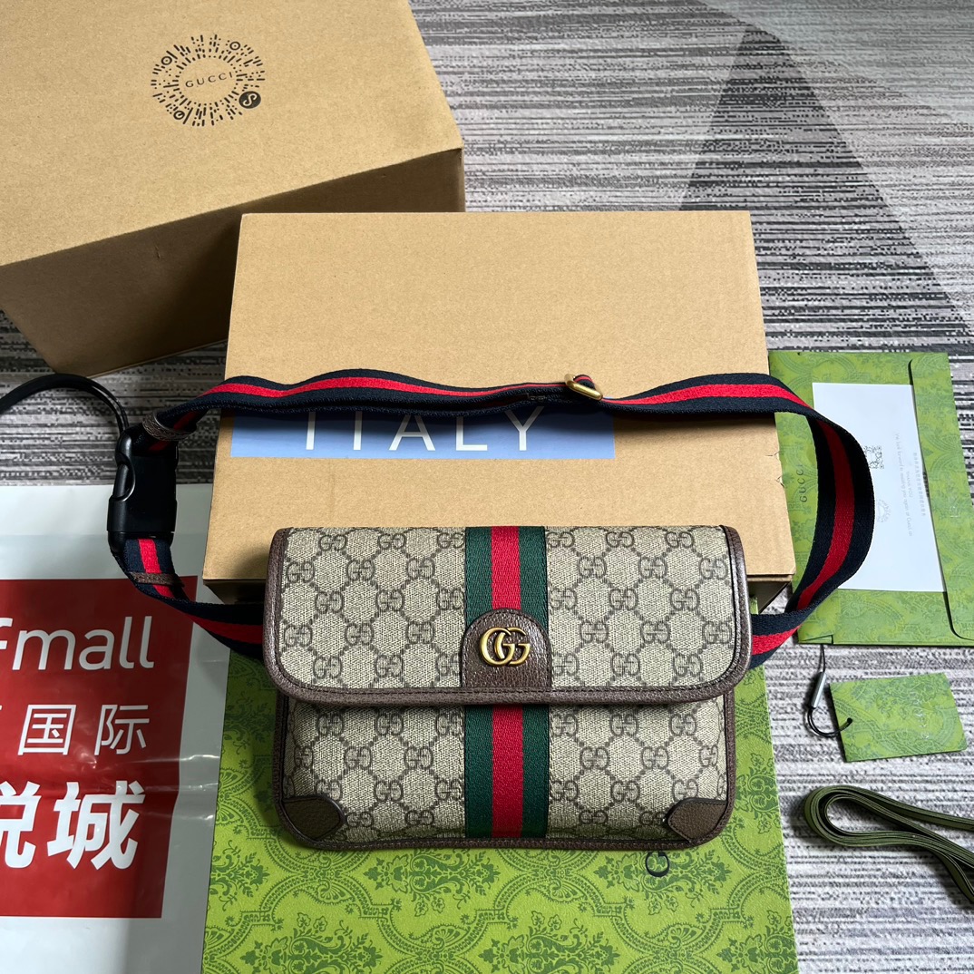 GUCCI Ophidia GG Supreme поясная сумка из канваса с двойной G-фурнитурой