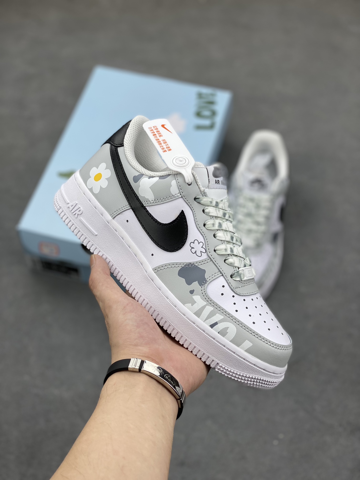 Nike Air Force 1 Low '07 Custom 'Love' Grey White Sneakers CW2288-665 2 i1693036392 6240 0