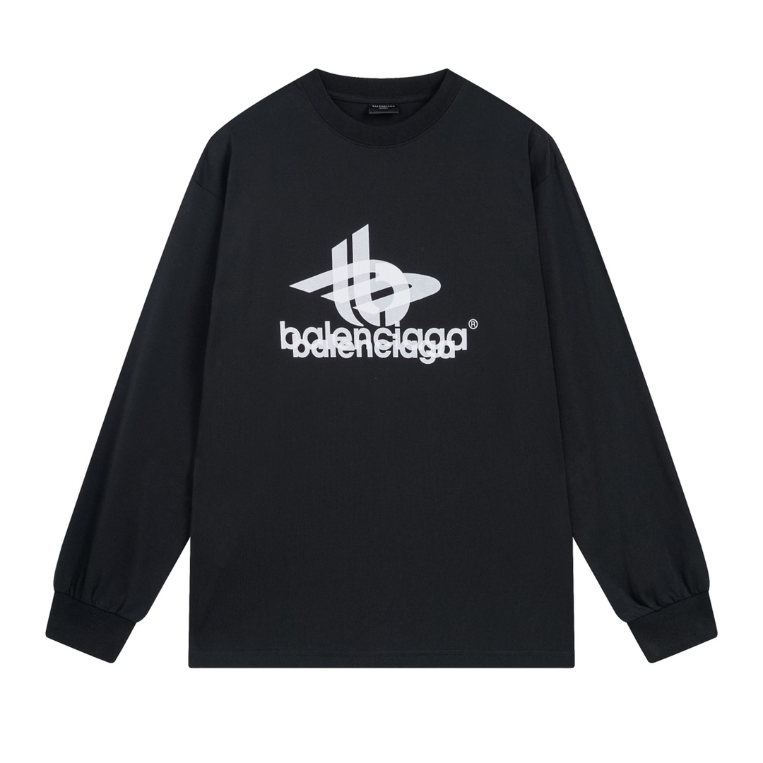 Balenciaga 官网品质BALENCI*GA/巴黎 2024新款 幻影双LOGO 图案印花长袖T恤