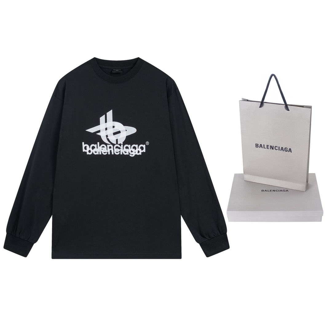 Balenciaga 官网品质BALENCI*GA/巴黎 2024新款 幻影双LOGO 图案印花长袖T恤