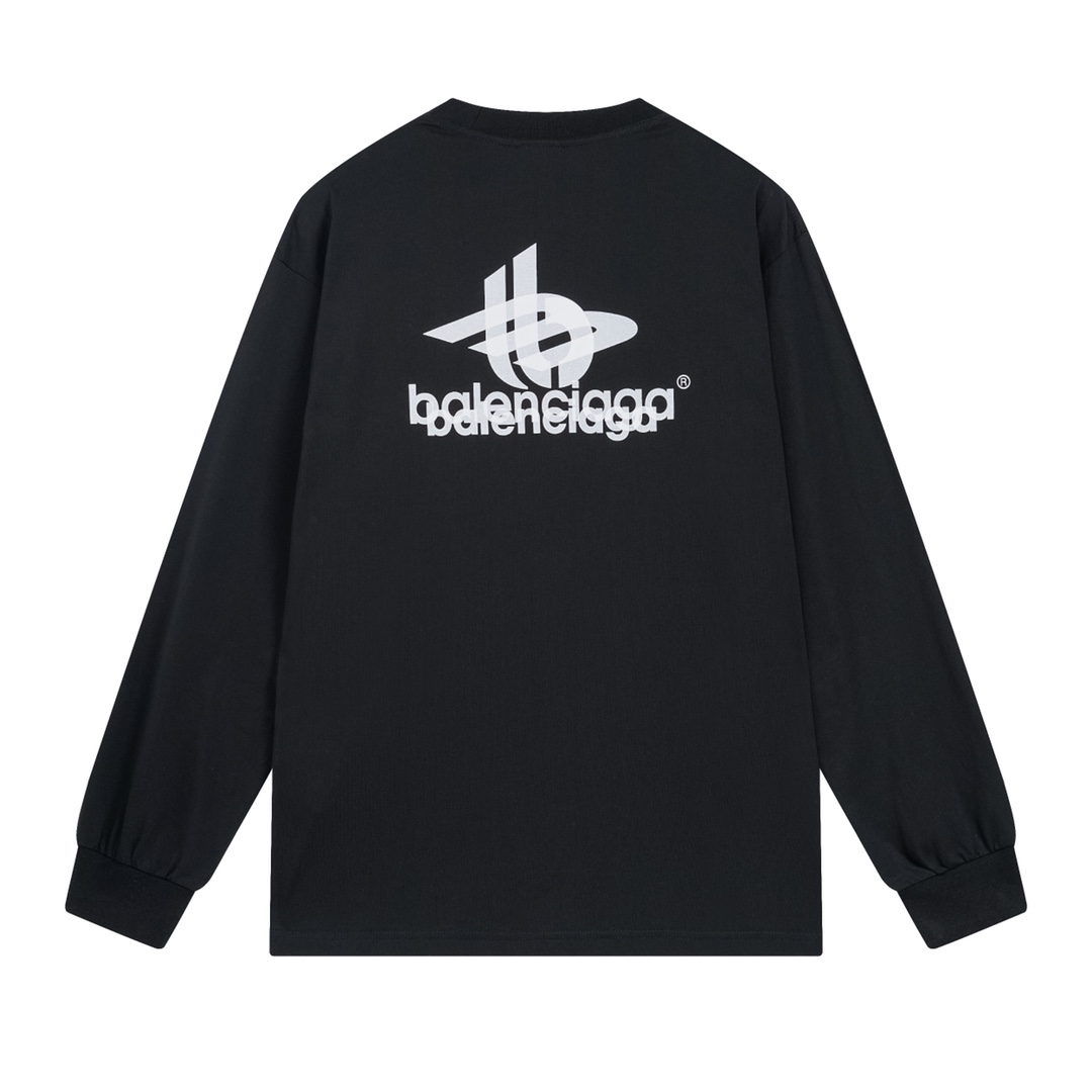 Balenciaga 官网品质BALENCI*GA/巴黎 2024新款 幻影双LOGO 图案印花长袖T恤