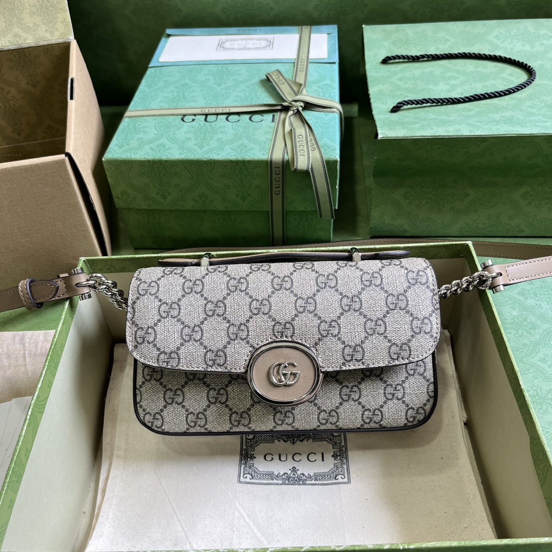 Gucci Petite GG Mini Shoulder Bag GG Supreme Canvas Double G Push-Lock Closure