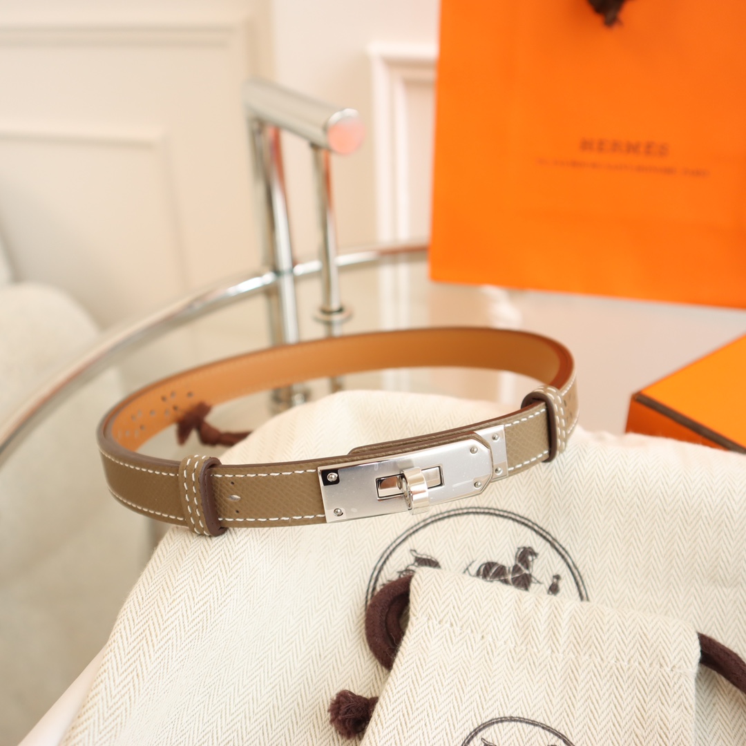 Hermès 凯利女款皮带，EPSOM进口小牛皮，圆型转动扣，长度可调节，一带通用码，百搭，宽度 1.8cm