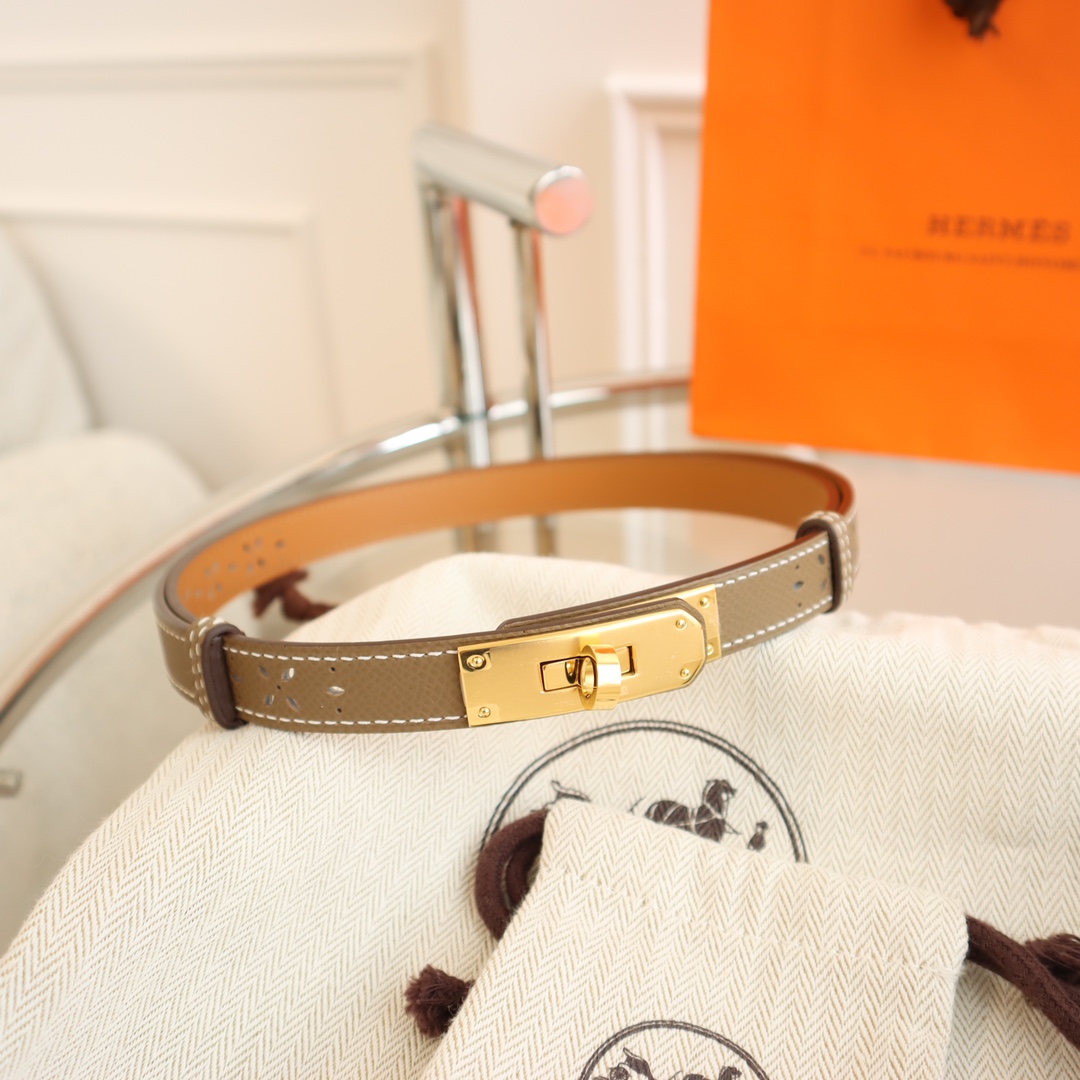 Hermès 凯利女款皮带，EPSOM进口小牛皮，圆型转动扣，长度可调节，一带通用码，百搭，宽度 1.8cm