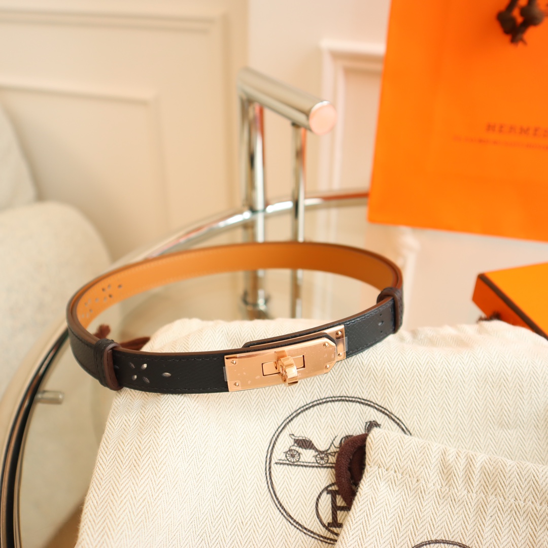 Hermès 凯利女款皮带，EPSOM进口小牛皮，圆型转动扣，长度可调节，一带通用码，百搭，宽度 1.8cm