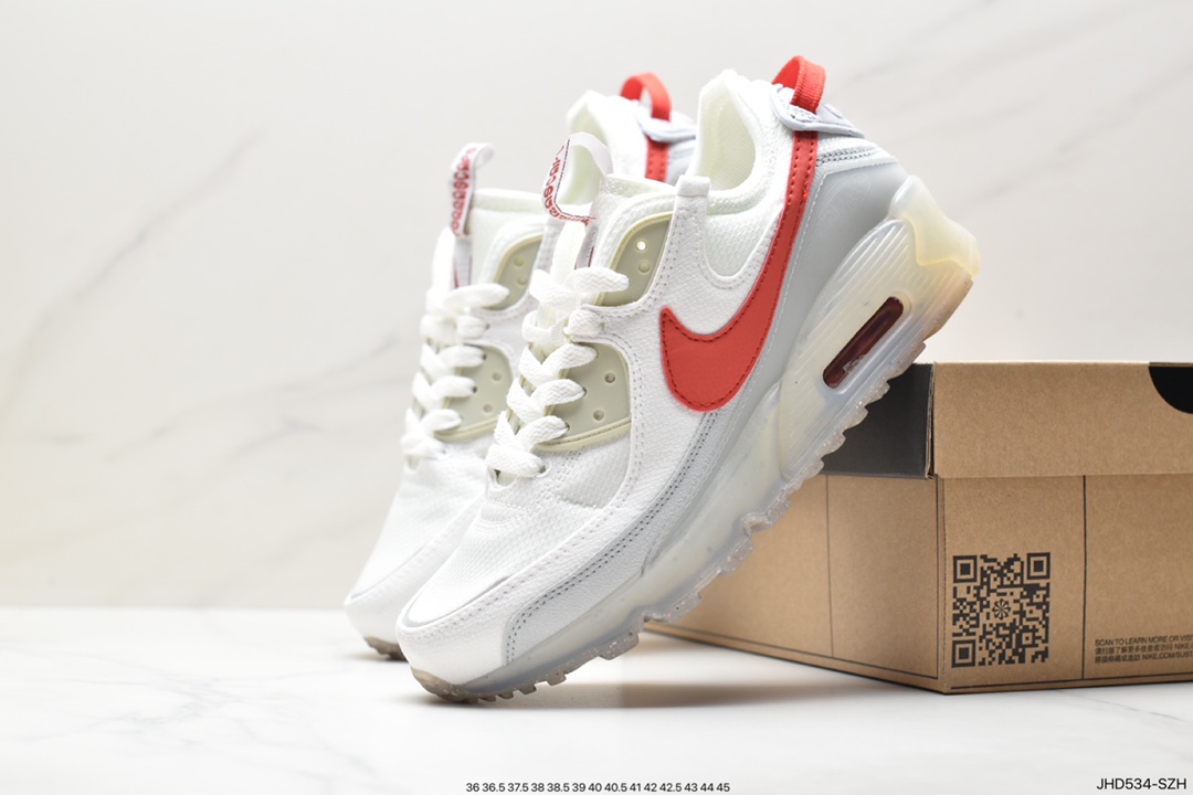 NK Air Max Terrascape 90”Grey/University Red“山川地形系列经典复古百搭休闲运动气垫慢跑鞋“牛津布白灰大学红冻底”DM0033-002